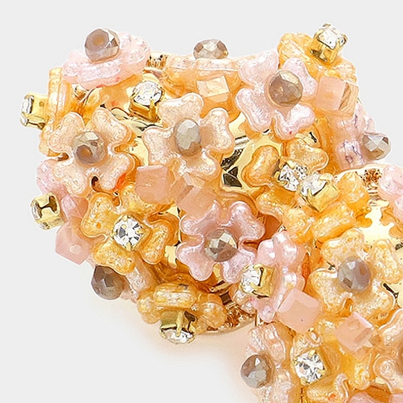 Yellow Gold Heart Stud Flower Cluster Statement Fashion Jewelry Earrings - Picture 2 of 2